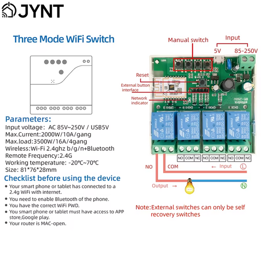 Ewelink 4 Channel Smart Wifi 85-250V Switch