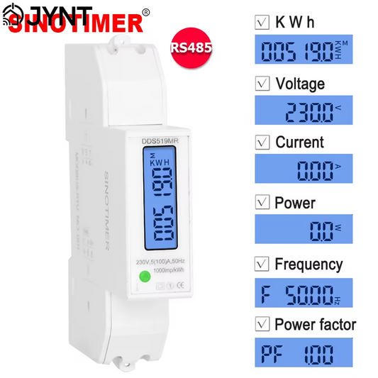 DDS519MR Single Phase Energy Meter 230V AC 100A Electricity Usage Monitor 35mm DIN Rail with RS485 Modbus